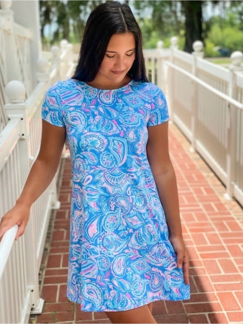 Lilly Pulitzer Blue Paisley Mini Dress with Pink Accents